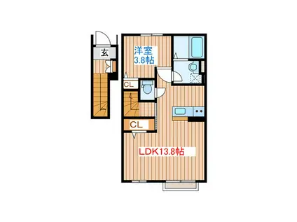 カーサ・フェリーチェ連坊(1LDK/2階)の間取り写真