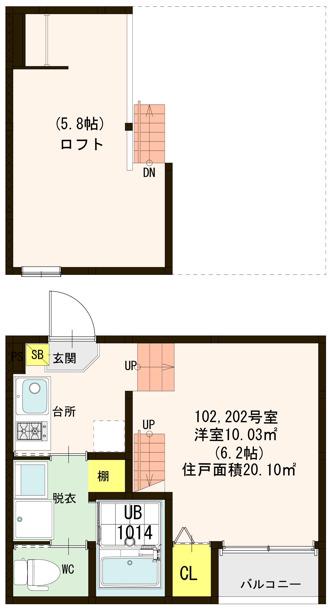 ユナプレイス宮城野(1K/1階)の間取り写真