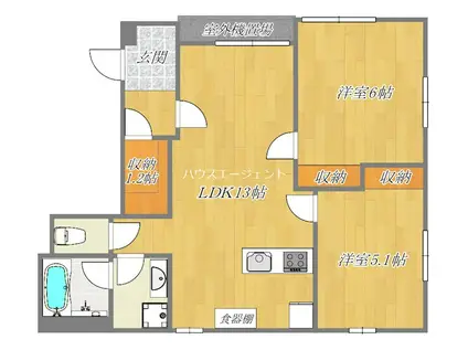 BOWHOUSE A棟(2LDK/1階)の間取り写真