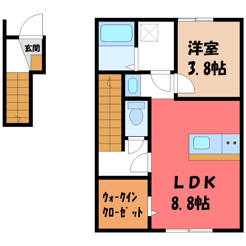 RELUXIA A(1LDK/2階)の間取り写真