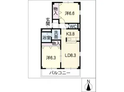 サザンコート浜道(2LDK/1階)の間取り写真