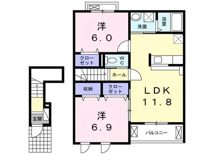 クリスタル フェンテ Ⅰ(2LDK/2階)の間取り写真