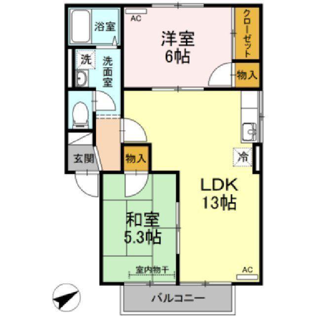 のぎくA棟(2LDK/2階)の間取り写真