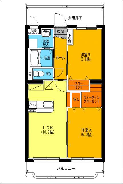 ユーミーブルースカイ(2LDK/2階)の間取り写真