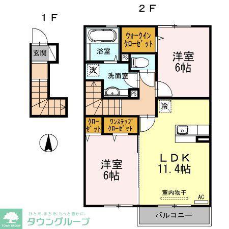 グランボヌールKE K棟(1LDK/2階)の間取り写真
