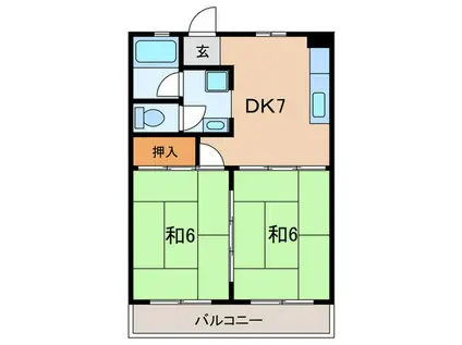 シャトー朝霧(2DK/3階)の間取り写真