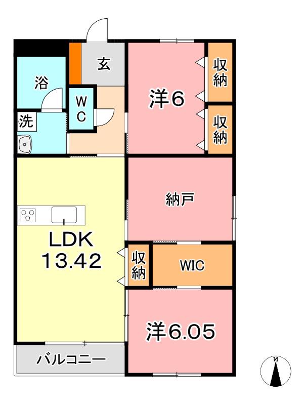 ALMA倉敷(2SLDK/1階)の間取り写真