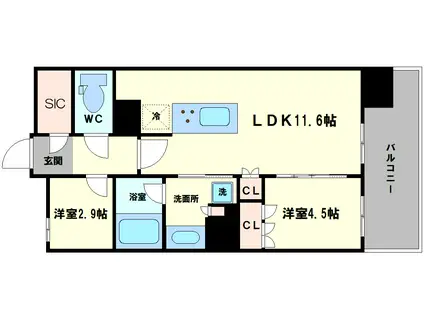 富士林プラザ15番館(2LDK/13階)の間取り写真