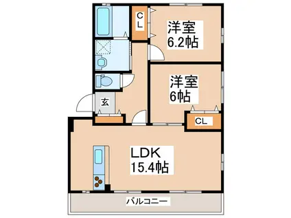 THE BLANC RESIDENCE PLUS COURT(2LDK/3階)の間取り写真
