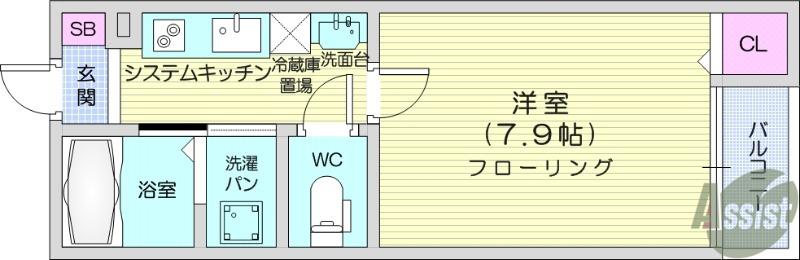 イーストポートⅡ(1K/1階)の間取り写真