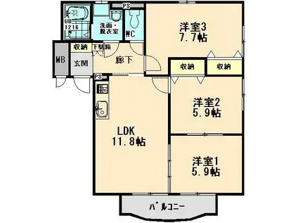 FIELD COURT(3LDK/3階)の間取り写真