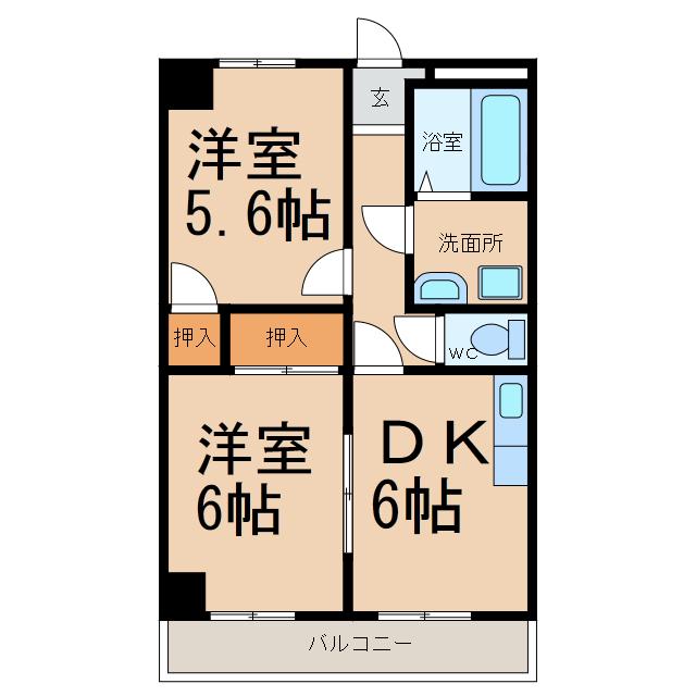 キャッスルプラザ梵天(2DK/1階)の間取り写真