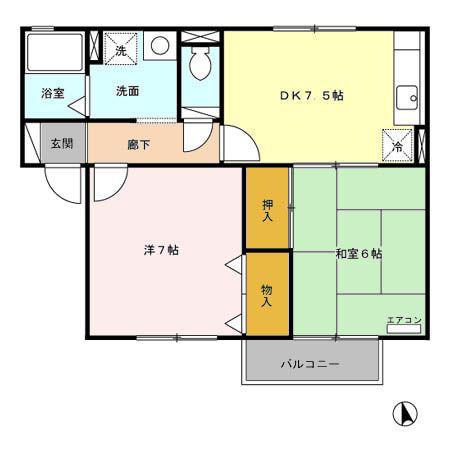 サニーホームズYAKENO(2DK/2階)の間取り写真