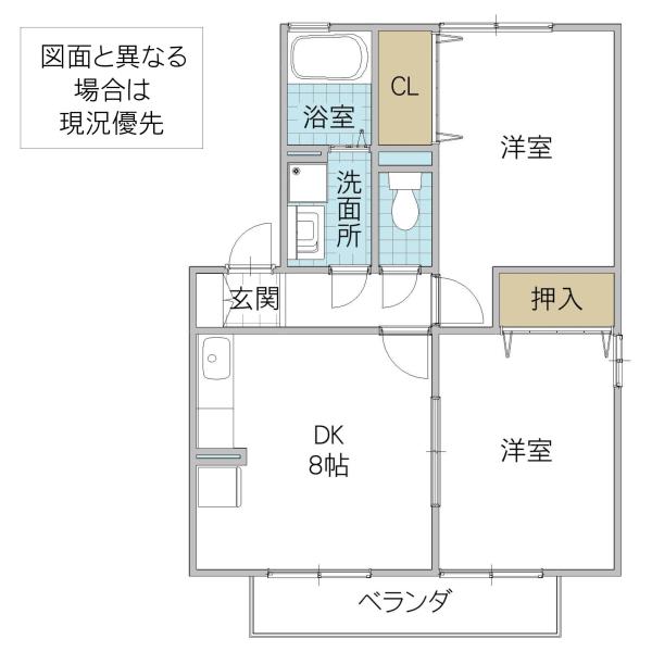 ディアコートA(2DK/2階)の間取り写真