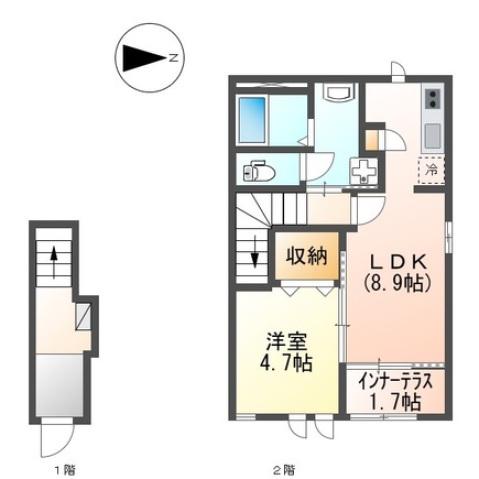 パルティール朝日ヶ丘(1LDK/2階)の間取り写真