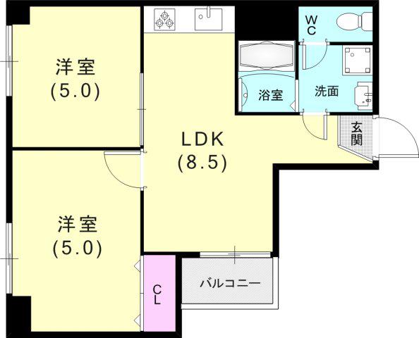 サンハイツ2番館(2LDK/4階)の間取り写真