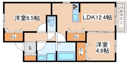 メリヤス城が山(2LDK/3階)の間取り写真