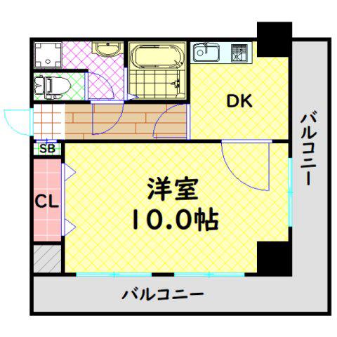 EPO江戸堀レジデンス(1DK/13階)の間取り写真