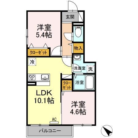 新川崎ヴィラージュA(2LDK/2階)の間取り写真