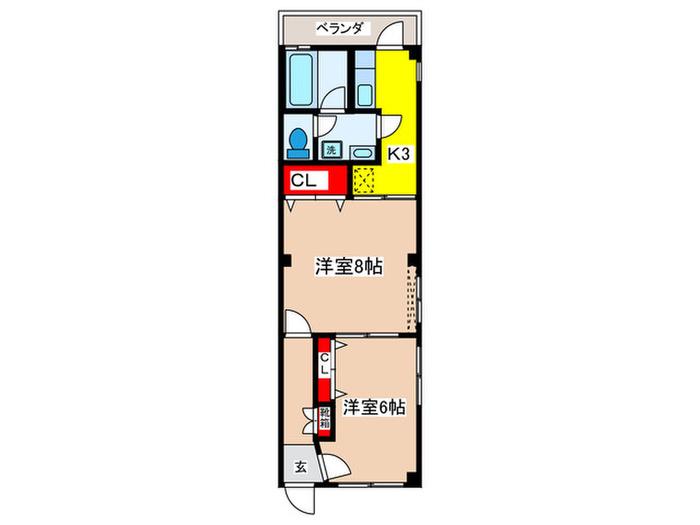 KMハイツ(2K/1階)の間取り写真