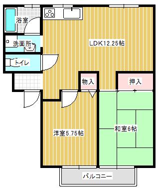サニーヒルやまぐちA(2LDK/2階)の間取り写真