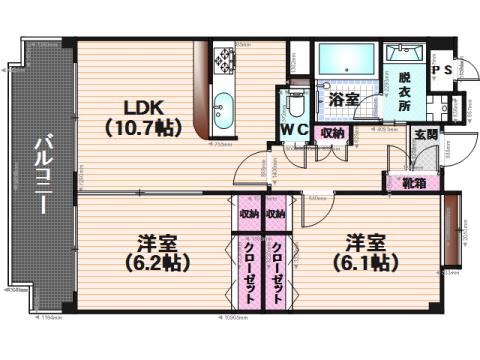 アイビービーウィッシュ長丘(2LDK/2階)の間取り写真
