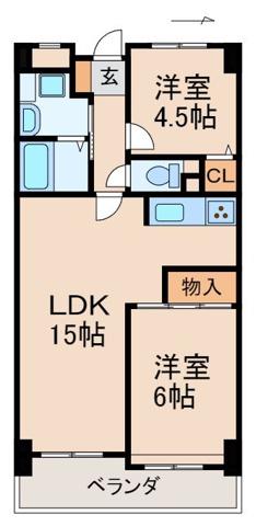 グランメール美園(2LDK/3階)の間取り写真