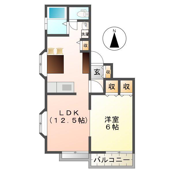 リッツハウス垂水(1LDK/2階)の間取り写真