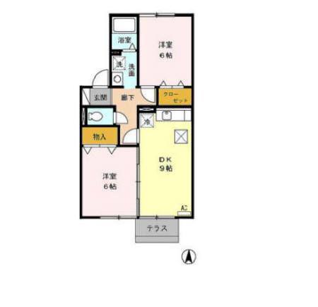 ベルドミール岡 B(2DK/1階)の間取り写真