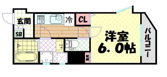 BLUE西長堀(1K/6階)の間取り写真