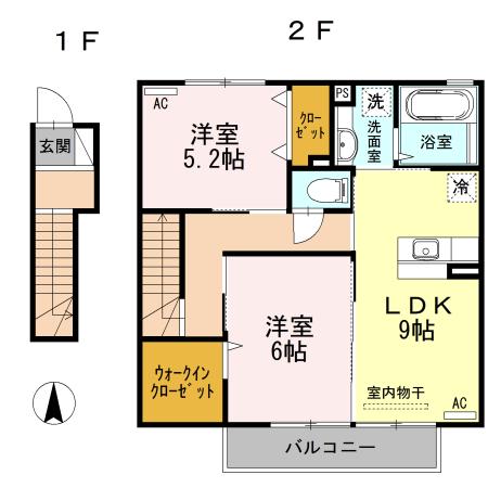 リブフラット(2DK/2階)の間取り写真