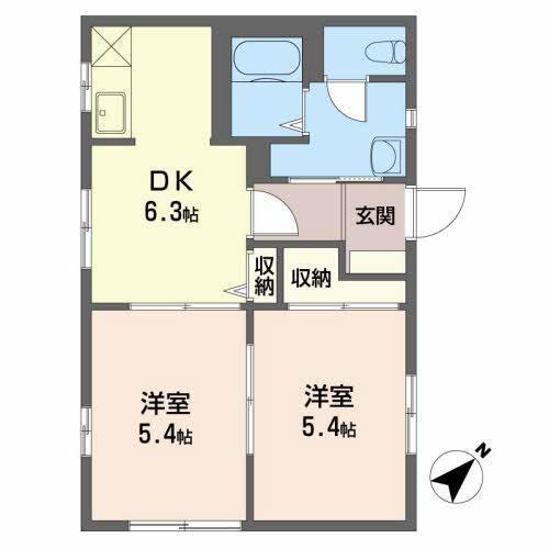 エルミタージュ旭ケ丘(2DK/1階)の間取り写真