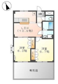 グレイスヴィラ(2LDK/1階)の間取り写真