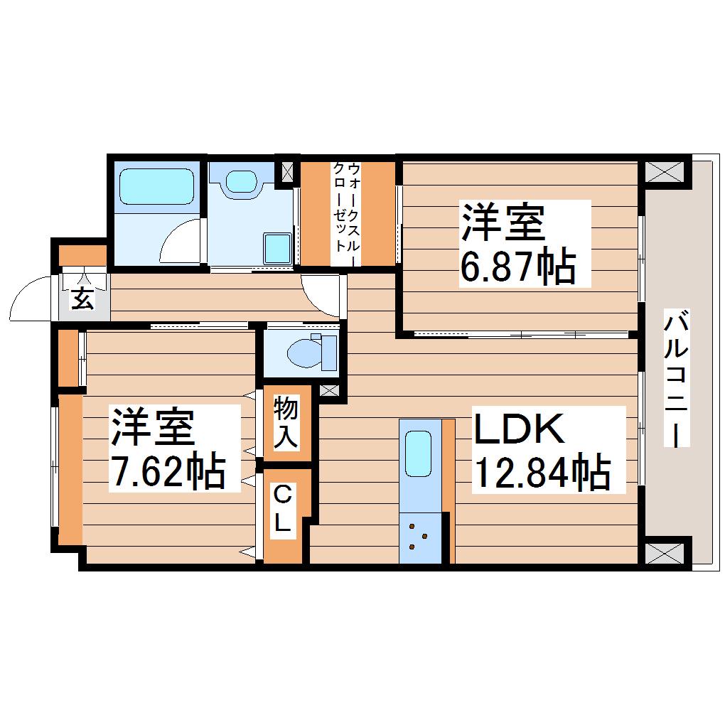メトロメゾン太子堂(2LDK/5階)の間取り写真
