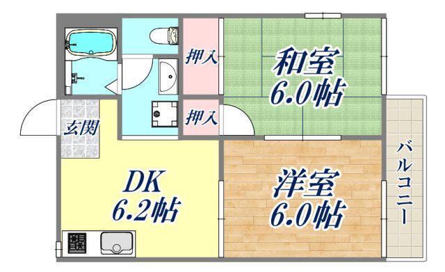 メゾン新伊丹B棟(2DK/1階)の間取り写真
