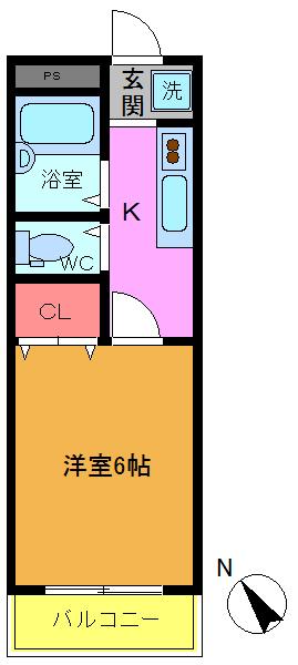 ヴィスタコート舞浜(1K/2階)の間取り写真