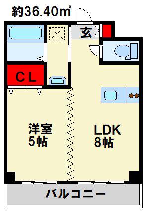 三萩野ビル(1LDK/5階)の間取り写真