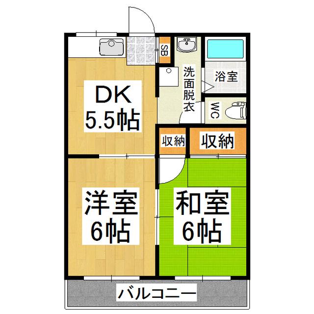 ホワイトブリーズ(2DK/2階)の間取り写真