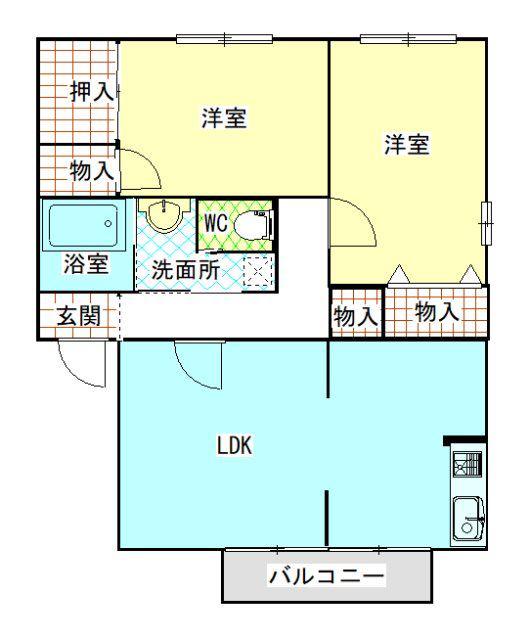 ガーデンヒルズ武田 A棟(2LDK/1階)の間取り写真
