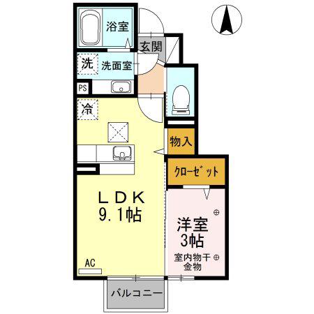 ブルーシエル B棟(1LDK/1階)の間取り写真