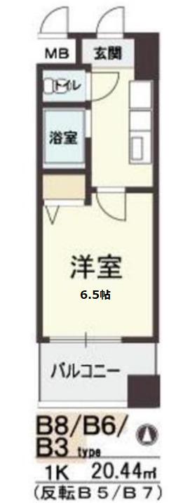 HOPECITY天神橋(1K/6階)の間取り写真