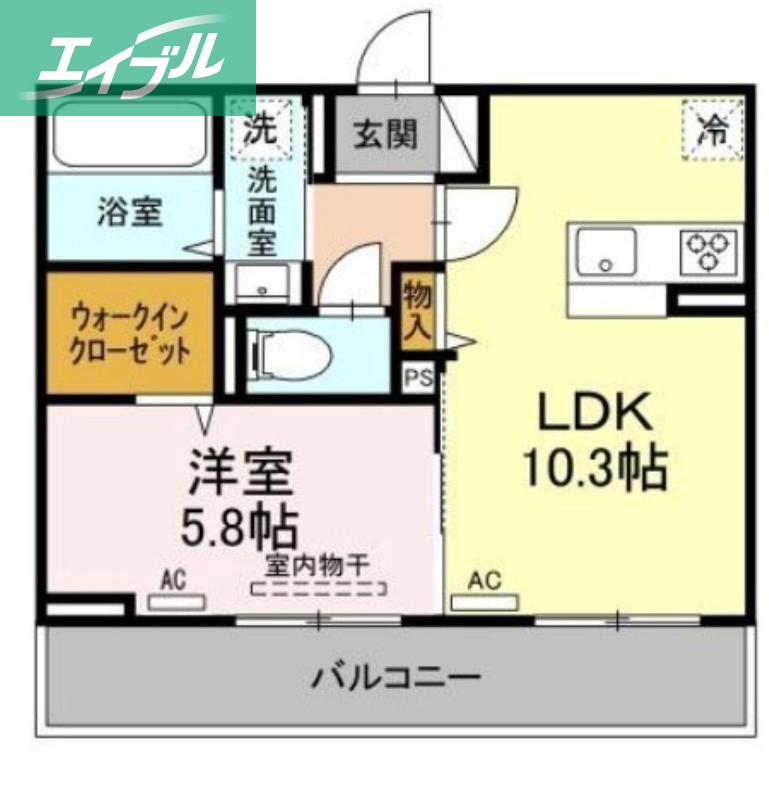 瀬戸内ハウジングV(1LDK/2階)の間取り写真