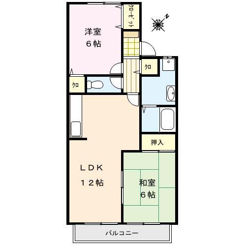 プロムナード野中C(2LDK/1階)の間取り写真