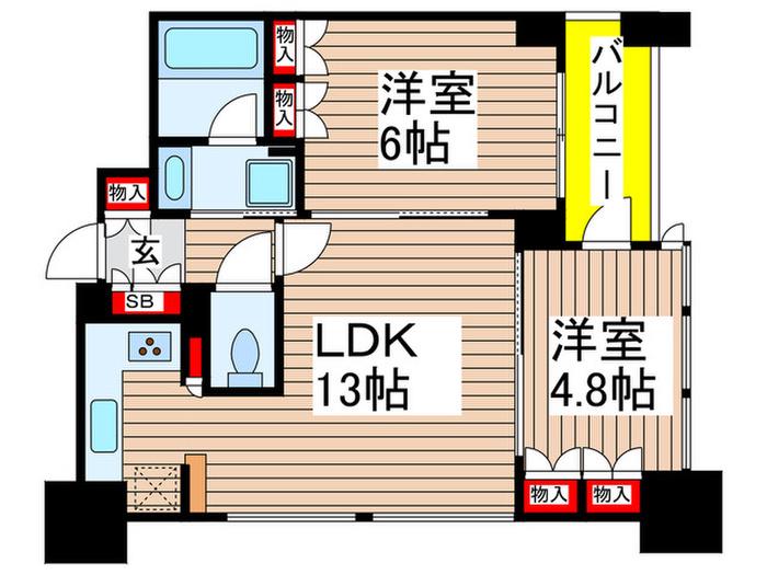 新宿山吹アインスタワー(2LDK/14階)の間取り写真