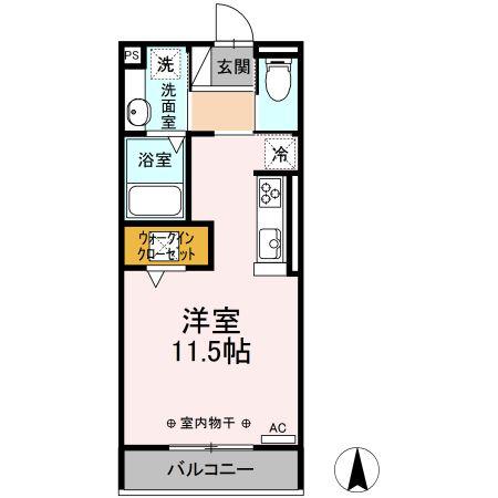 D-ROOM サウス・ノース D(ワンルーム/1階)の間取り写真