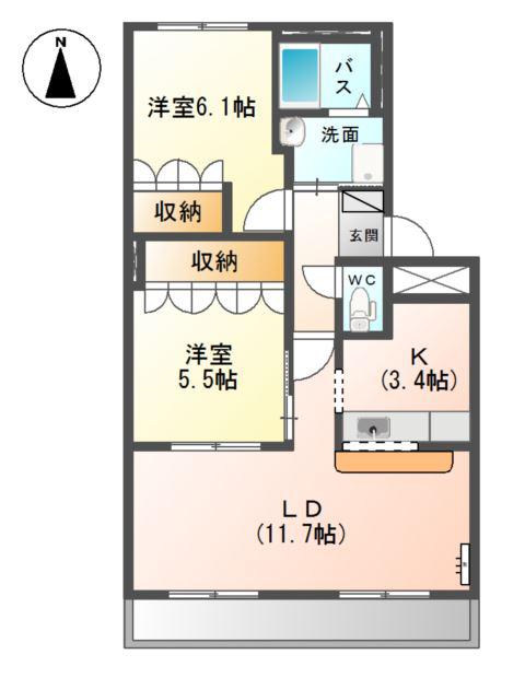 サンコート岐南(2LDK/2階)の間取り写真