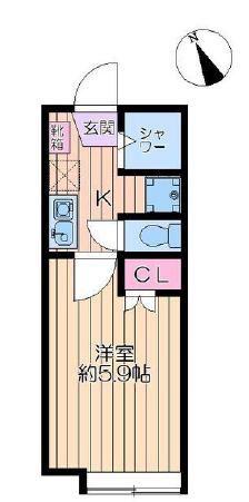 アビタシオン白鳥B(1K/2階)の間取り写真
