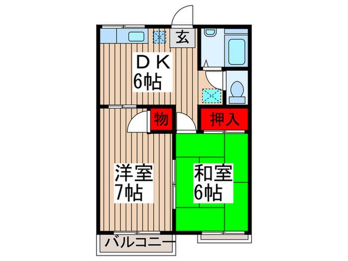 ファミーユ司C(2DK/2階)の間取り写真