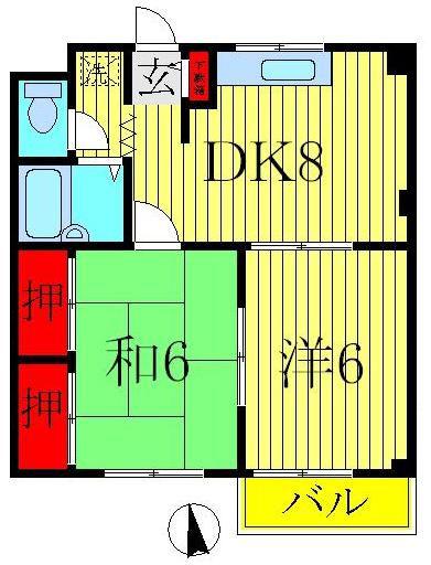 サンハイムカズ(2DK/3階)の間取り写真
