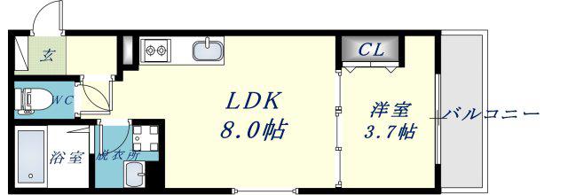 ディーポルタトラパ(1LDK/3階)の間取り写真